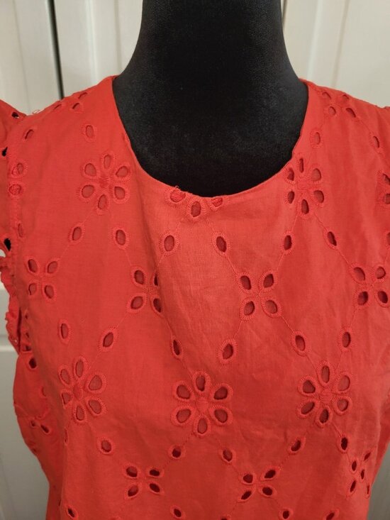 J. Crew Tops - J Crew Red Eyelet Blouse Flutter Sleeve L Preppy Coastal Summer July 4th Brunch